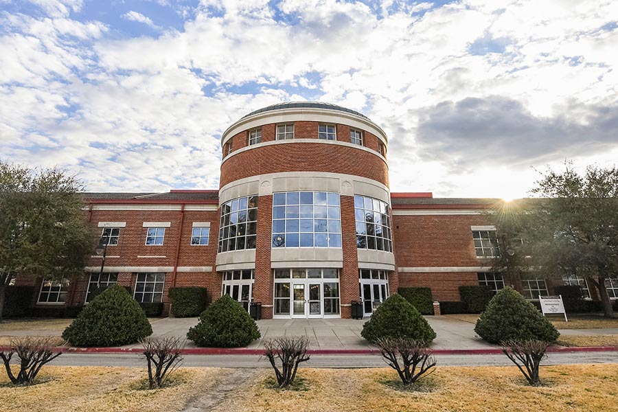 exterior shot at sunrise of Pioneer Hall