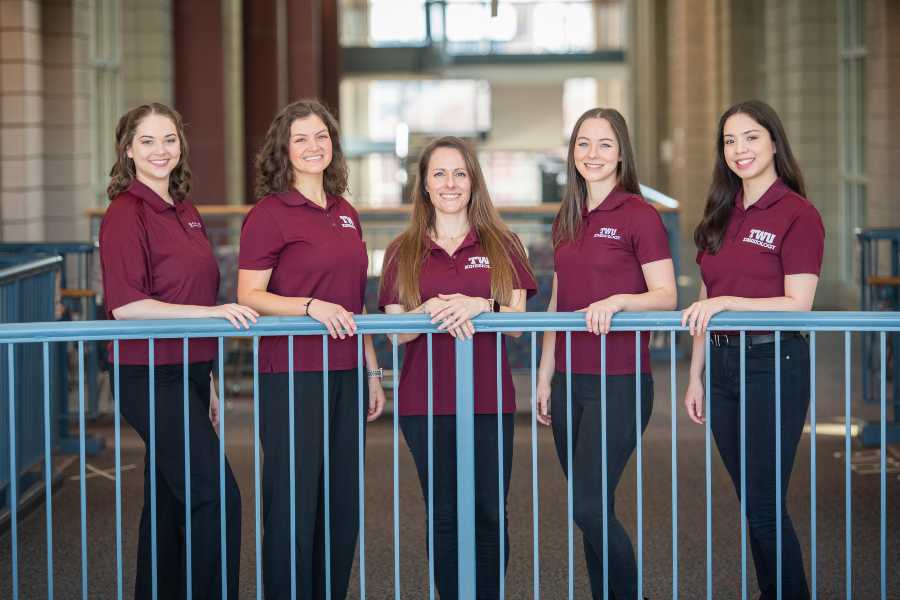 TWU's Spring Athena V Team (Emily Blanton, Ashley Short, Vanessa Parnell, Elizabeth Schatte, Yuzek Rodriguez)