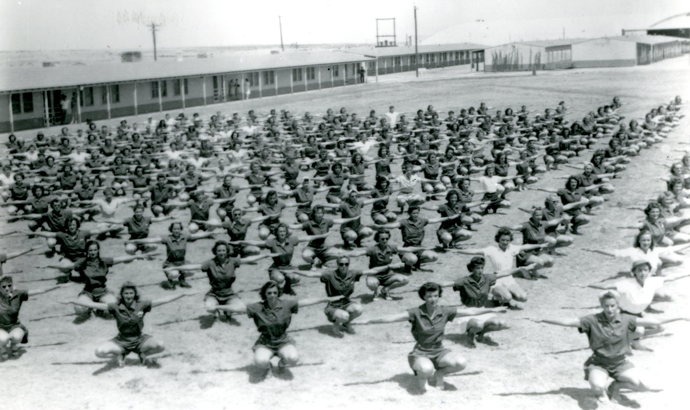 A large group of WASP doing calisthenics