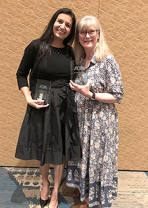 Priyanka Kapoor, &lsquo;10 (left) and Cynthia Evetts, PhD (right) stand together holding awards